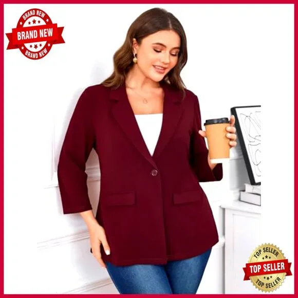 Plus Size Casual Blazer Long Sleeve Lapel Open Front Cardigan Jacket with